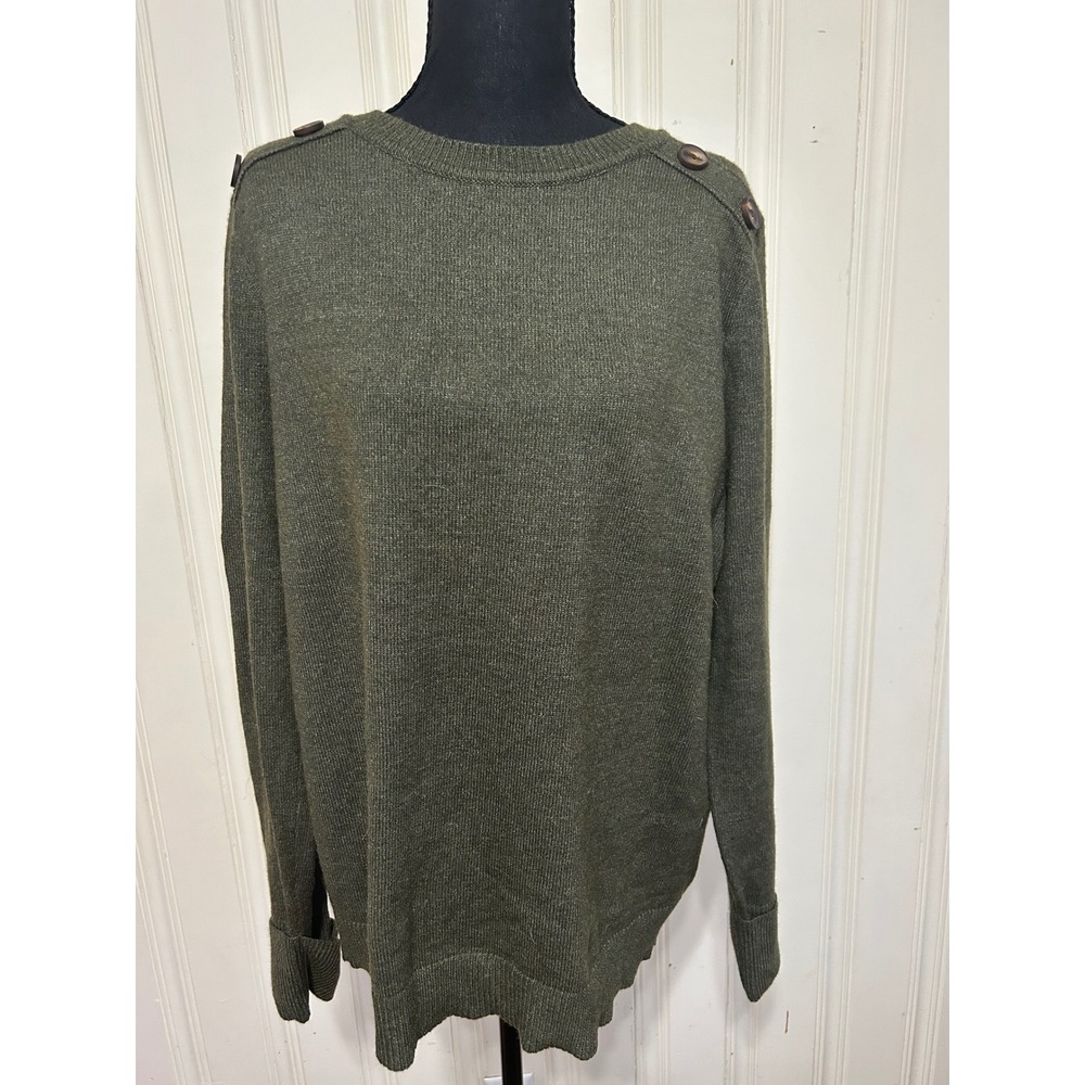 NWT Pink Clover Carson Crew Neck Button Detail Pullover Olive Green Sweater XL